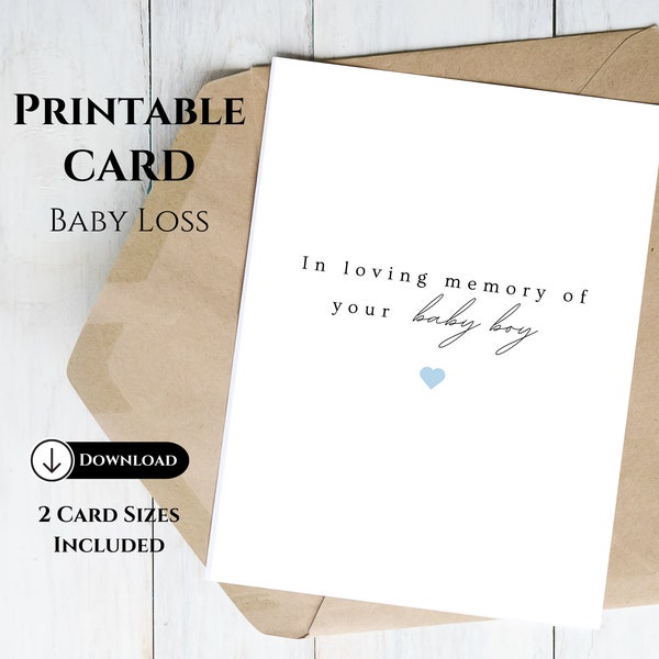 Printable Baby Loss Card, In Memory Of Boy Sympathy Card, Bereavement Condolence Card, Miscarriage Stillborn Infant Loss Gift, Angel Baby