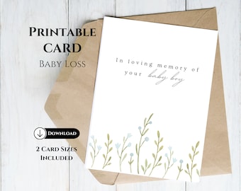 Printable Baby Loss Card, Memory of Baby Boy Sympathy Card, Bereavement Condolence Card, Miscarriage Stillborn Infant Loss Gift, Angel Baby