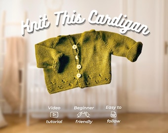 Knit Baby Cardigan: Easy Knitting Pattern for Babies and Toddlers [PDF+Video Tutorial] - Seamless Top-Down Design (0-12 mo) | Filsa Cardigan