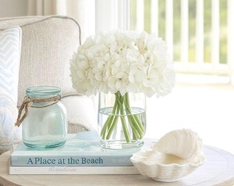 Real Touch White Hydrangea Centerpiece: Faux Floral Arrangement