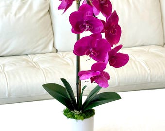 Real Touch Purple Orchid Arrangement: Tall Faux Centerpiece