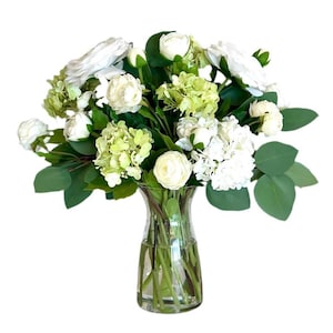 Real Touch Floral Arrangement, White and Green Flower Arrangement, Hydrangea Centerpiece, Artificial Floral, Fake Flower Decor