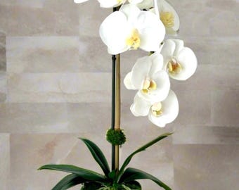 Real Touch White Orchid Arrangement: Faux Floral Centerpiece, 18” Tall