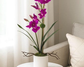 Real Touch Fuchsia Orchid Arrangement: Tall Faux Pink Centerpiece