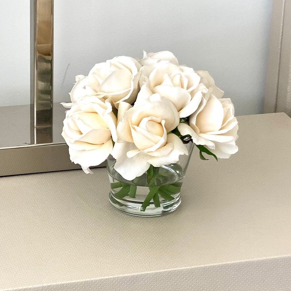 Real Touch Rose Arrangement, Ivory Rose Arrangement, Rose Centerpiece, Artificial Rose Arrangement, Ivory Rose Centerpiece, Floral Arran