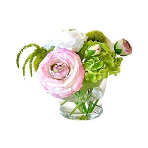 Real Touch Floral Arrangement, Spring Floral Arrangement, Hydrangea Centerpiece, Pink and Green Floral Arrangement, Artificial Ranunculus