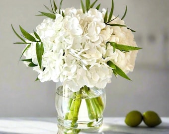 Elegant Real Touch White Hydrangea Floral, Faux Hydrangea Centerpiece, Artificial Hydrangea Arrangement, Real Touch Floral Arrangement