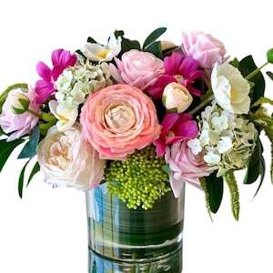 Real Touch Floral Arrangement, Spring Floral Arrangement, Hydrangea Centerpiece, Fuchsia Floral Arrangement, Artificial Flower Arrangement
