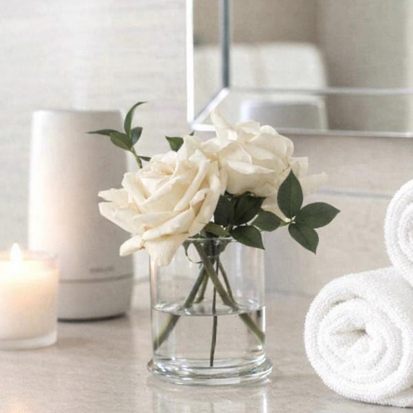 Real Touch Rose Arrangement: Glass Vase, Faux Water (Optional Gift Box)