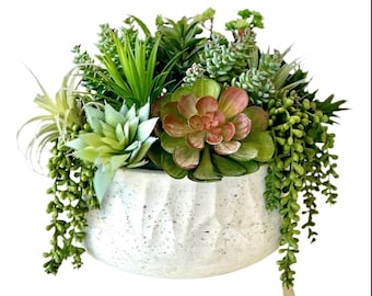 High Quality Artificial Succulent Arrangement in a Round Planter, Large Succulent Planter, Faux Plants, Succulent Home Decor