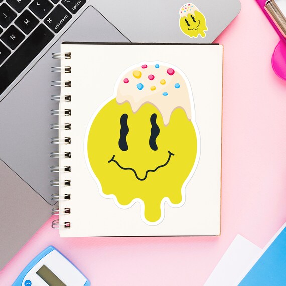 Smiley Face Ice Cream Sticker Etsy