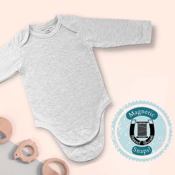 Magnetic Snap Baby Bodysuit Long Sleeve Baby Grey Sleeper Disability Friendly Baby Clothes Organic Cotton Best New Mom Baby Shower Gift Etsy