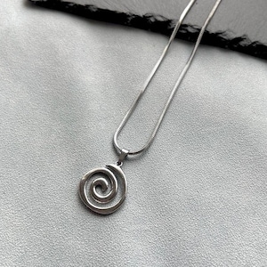 Stainless steel spiral charm necklace / silver minimalist casual handmade jewelry