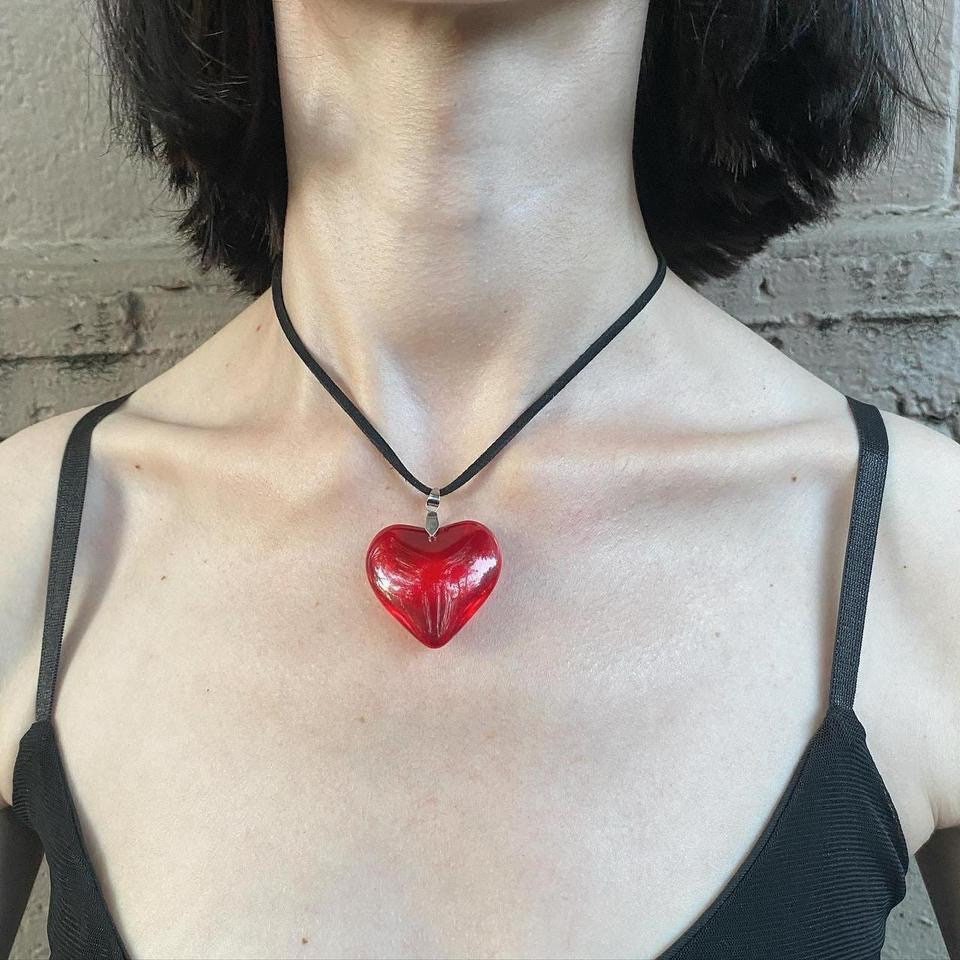 Red Glass Heart Pendant Necklace / Fully Stainless Steel / - Etsy