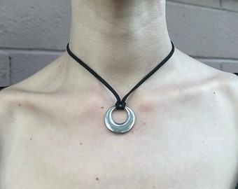 Stainless steel minimalist black cord necklace with 3D pendant / Handmade silver jewelry, charm necklace, gothic choker