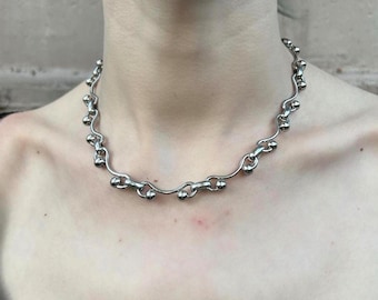 Stainless steel ball chain choker necklace / punk grunge y2k silver handmade jewelry