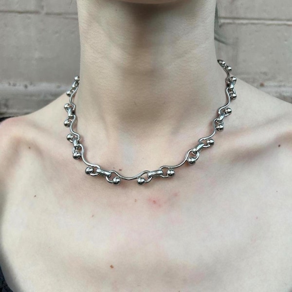 Stainless steel ball chain choker necklace / punk grunge y2k silver handmade jewelry