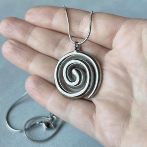 Stainless steel spiral pendant necklace on snake chain / Minimalist y2k grunge coquette silver handmade swirl star jewelry