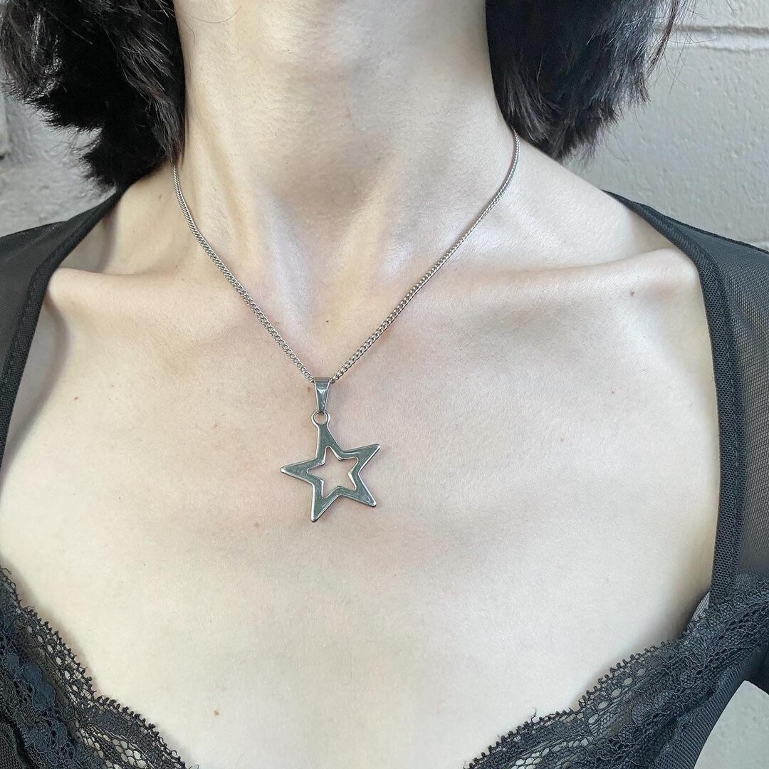 Fully Stainless Steel Star Pendant Necklace // Grunge, Cyber Y2k