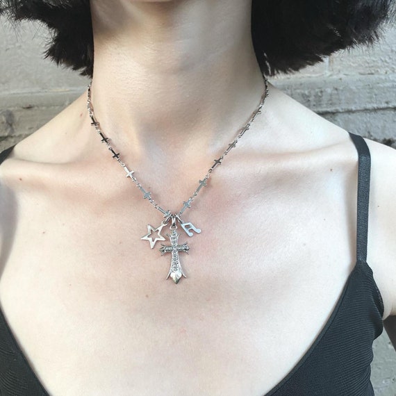 Chrome Hearts Cross Pendant Necklace with Star Charms