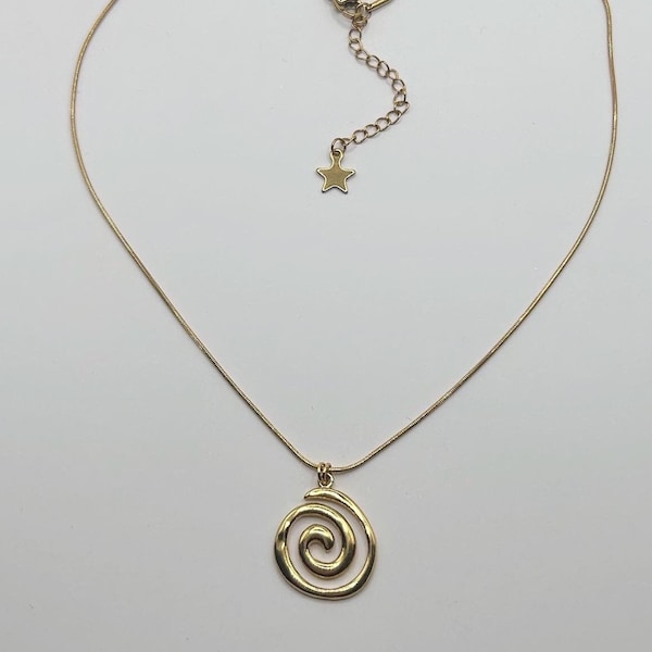 Stainless steel gold spiral/swirl pendant charm necklace on snake chain / minimalist y2k retro handmade gold jewelry