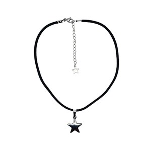 Stainless steel cord necklace with star pendant / Silver choker necklace, handmade minimalist grunge y2k jewelry