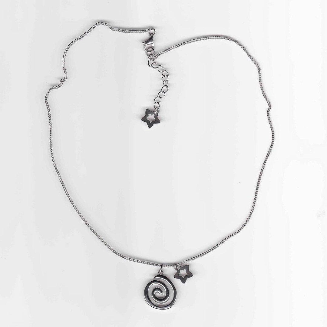 Stainless Steel Charm Necklace With Spiral and Star Pendants Etsy