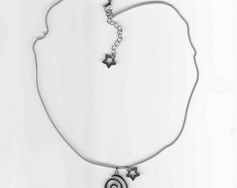 No tarnishing, length options silver stainless steel charm necklace with spiral pendant & stars /grunge coquette Y2K handmade hypoallergenic