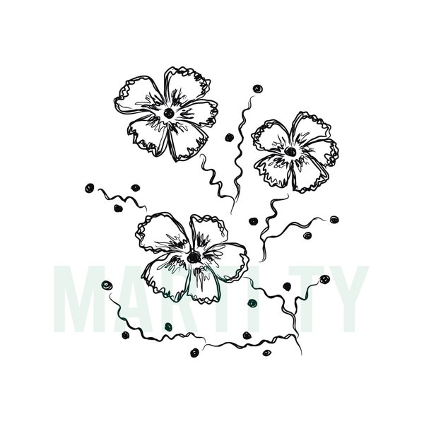 Flowers Lineart, Print for T-Shirt, Minimalistik Design, Instant Download, Digital Artwork, Printable Gift, Modern Design