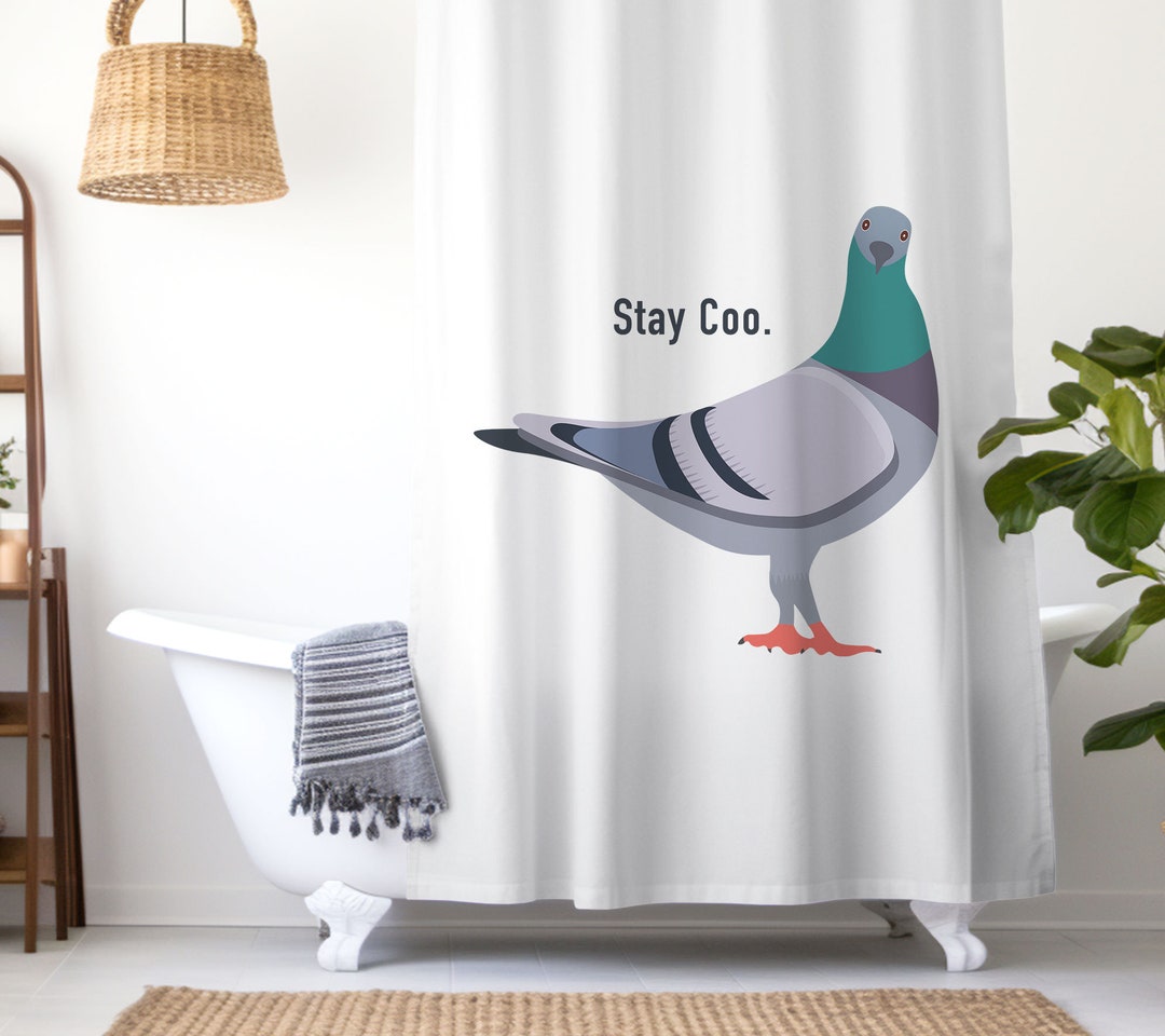 Stay Coo Funny Shower Curtain Bird Pun Pigeon Bathroom Curtain Etsy