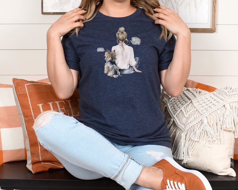 Cute Yorkie Mom Shirt Gift for Yorkie Owner T-Shirt Yorkshire Terrier Watercolor TShirt Dog Sneeze Bless You Dog Owner, Mother's Day Gift Heather Navy