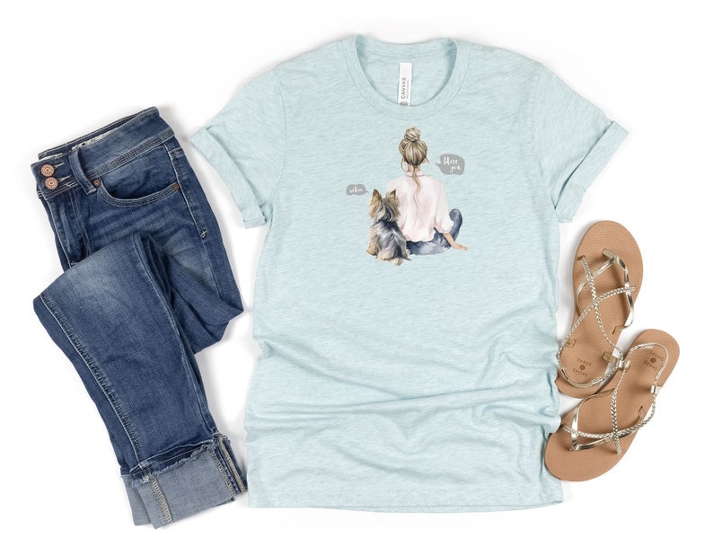Cute Yorkie Mom Shirt Gift for Yorkie Owner T-Shirt Yorkshire Terrier Watercolor TShirt Dog Sneeze Bless You Dog Owner, Mother's Day Gift Heather Ice Blue