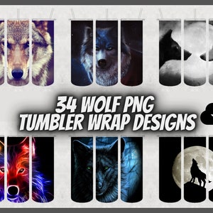 34 Wolf Tumbler Wrap Designs - Tumbler Design PNGs - Wölfe - Wolf Liebhaber Designs - Tumbler Wraps PNG