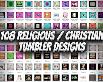 108 dessins de gobelets religieux/chrétiens - PNG pour l'impression par sublimation - Images PNG - Jésus Christ - Foi - Gobelets - Wrap Design Bundle