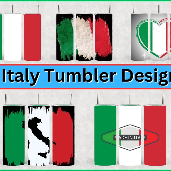 5 Italy Tumbler Designs - Italian Tumbler Wrap Designs - PNG Images for Sublimation Printing - Italian Flag Tumbler Wraps Design