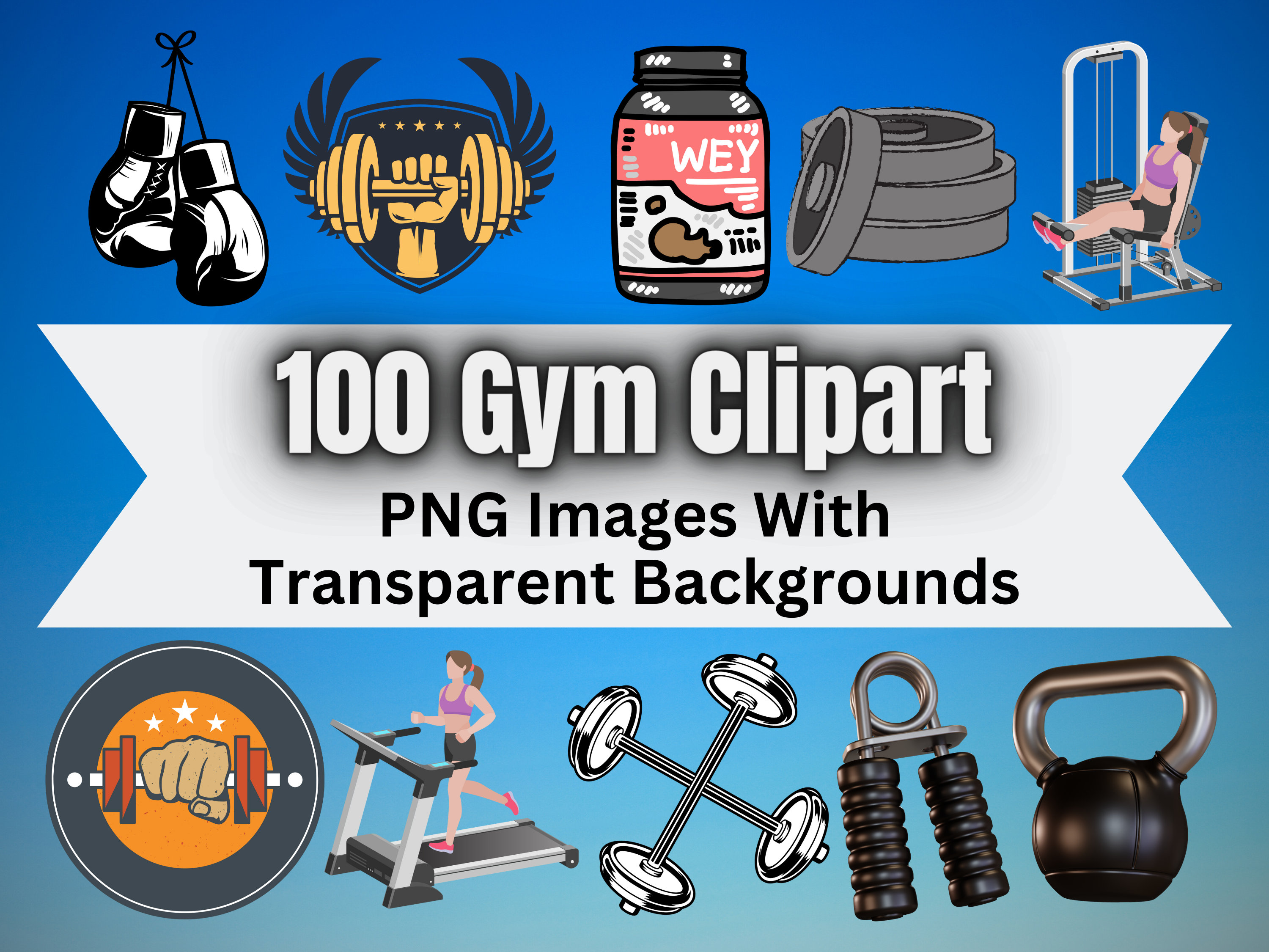 100 Gym Clipart - PNG Images With Transparent Backgrounds - 100 Images - Gym / Exercise / Workout Designs - Royalty Free PNGs