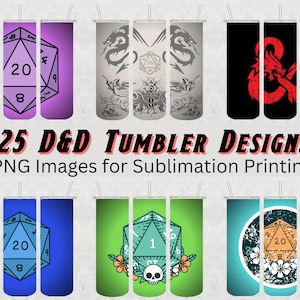 25 designs de copos de Dungeons and Dragons - imagens PNG para impressão por sublimação - copos D&D PNGs - designs de envoltórios de copos DnD