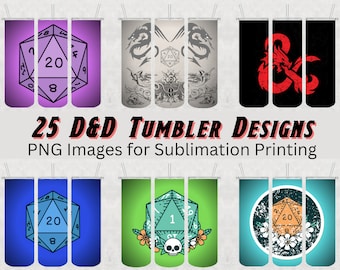 25 Dungeons and Dragons Tumbler Designs - PNG Images for Sublimation Printing - D&D Tumbler PNGs - DnD Tumbler Wrap Designs