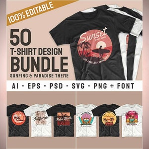 50 Surfen T-Shirt Designs - SVGs - PNGs mit transparentem Hintergrund & anderen Dateitypen für jedes Design. - Print on Demand - Sublimation
