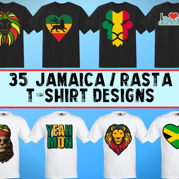 35 Jamaica / Rasta T-Shirt Designs - PNG Images With Transparent Backgrounds - Jamaican PNGs - Sublimation Printing - Screen Printing - POD