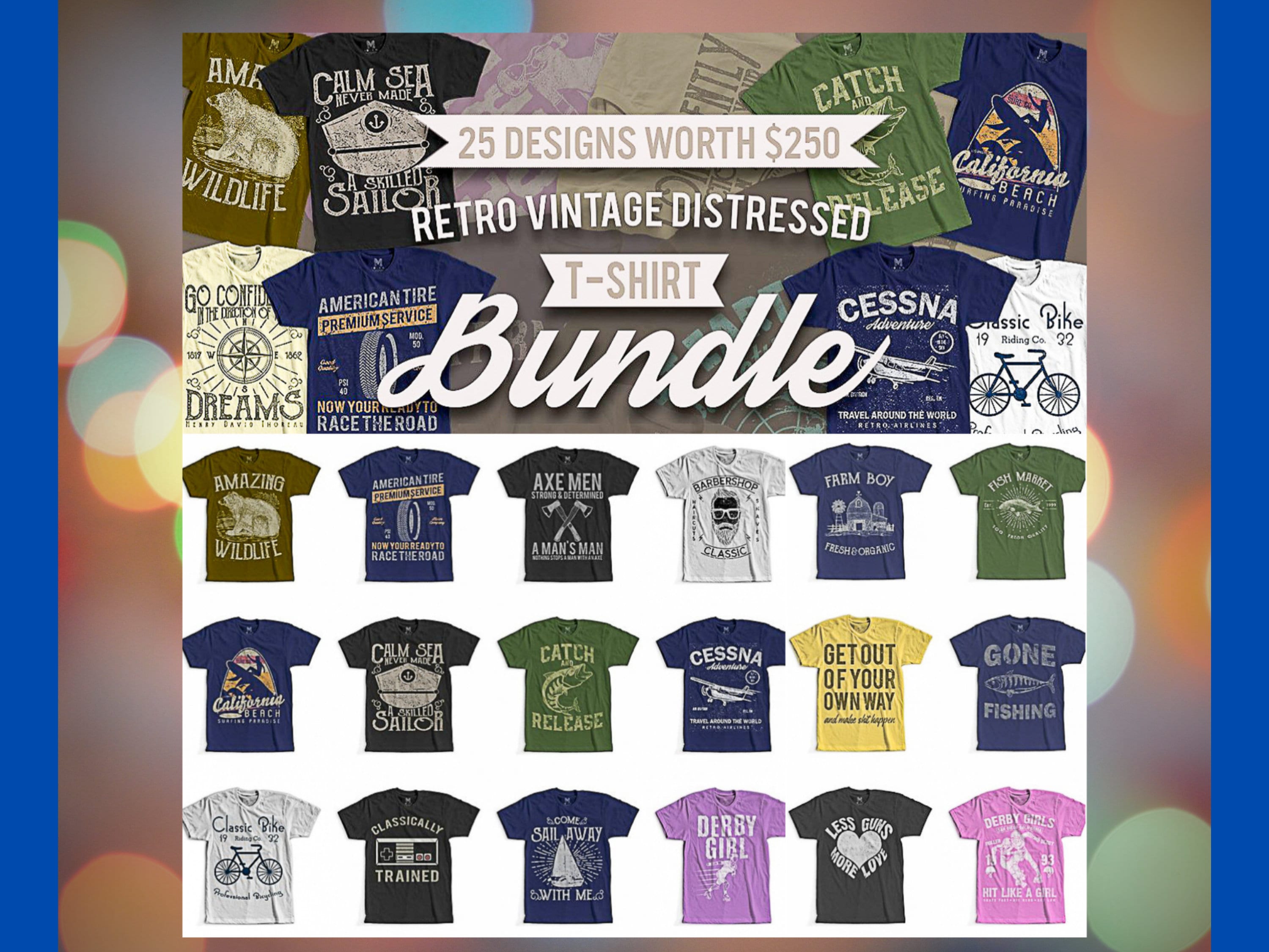 25 Retro Vintage Tshirt Designs PNG Files With Transparent Backgrounds