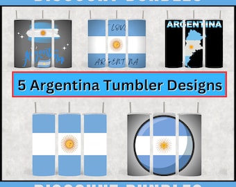 5 Argentina Tumbler Designs - PNG Images for Sublimation Printing - Argentine / Argentina Tumbler Wrap Design x 5 - Argentina PNGs
