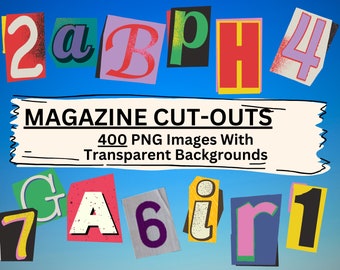400 Magazine Cut-Outs - Letters And Numbers - PNG Images With Transparent Backgrounds - Ripped Magazine Letters - Cutout Magazine Numbers