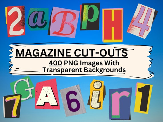 400 Magazine Cut-Outs - Letters And Numbers - PNG Images With Transparent Backgrounds - Ripped Magazine Letters - Cutout Magazine Numbers