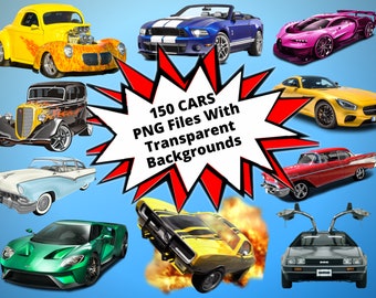 150 Cars Clipart PNGs with Transparent Backgrounds - Cars / Vehicles - Sticker Making Art - Clipart Bundle - PNG Images
