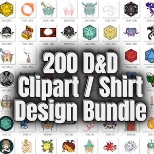 200+ Donjons et Dragons Clipart / T-Shirt Designs Bundle - Images PNG avec fond transparent - DnD PNGs - D&D Shirt Designs/Clipart