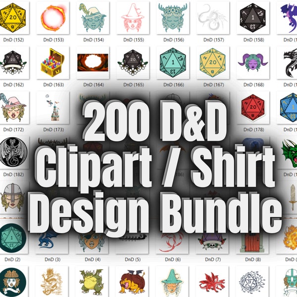 200+ Dungeons And Dragons Clipart / T-Shirt Designs Bundle - PNG Images with Transparent Backgrounds - DnD PNGs - D&D Shirt Designs/Clipart