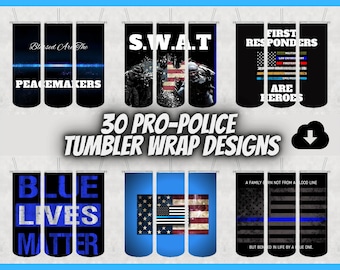 30 conceptions d'enveloppe de gobelet de police Pro - fine ligne bleue PNG - conceptions de gobelet de sublimation de police - Blue Lives Matter - ensemble de conception de gobelet
