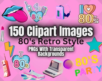 80's Style Retro Clipart - PNG Images With Transparent Backgrounds - 150 Images - 80s Clipart Bundle - Retrowave - Vintage Aesthetic Designs