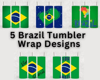 5 diseños de vasos de Brasil - imágenes PNG para impresión por sublimación - diseño de envoltura de vaso brasileño - descarga digital instantánea - bandera brasileña